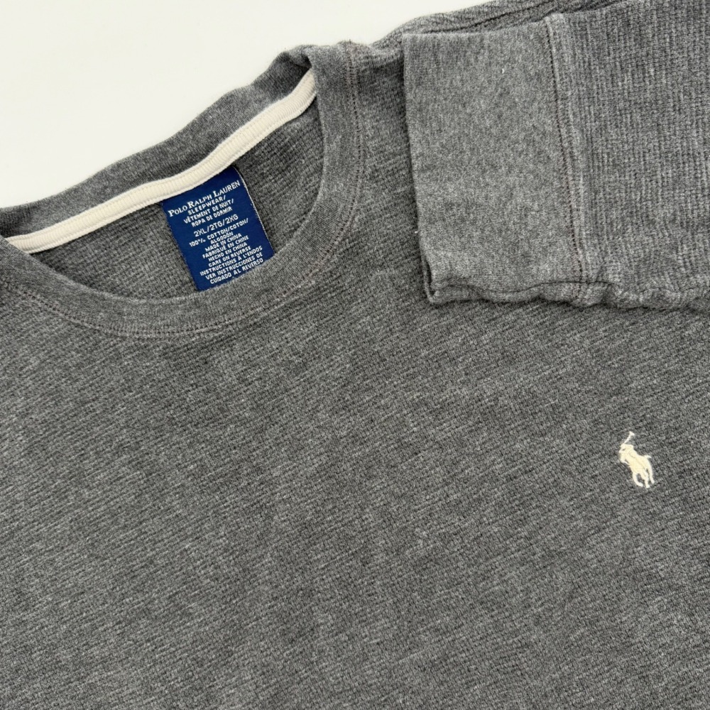 Polo Ralph Lauren Mens 2XL Gray Waffle Knit Long Sleeve Sleepwear Shirt Pony